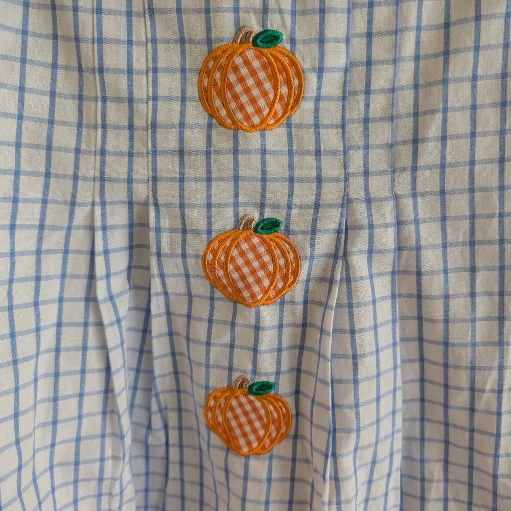 Blue Gingham Pumpkin Applique Kids Formal Dress